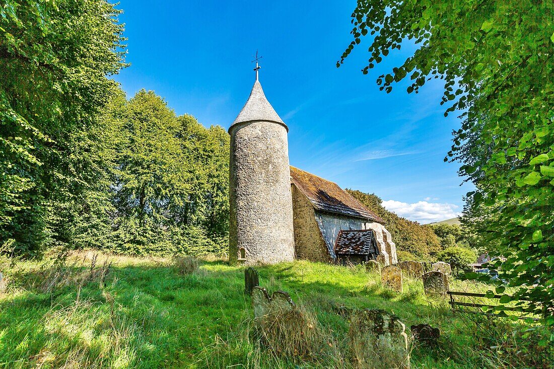 St. Peter's Church, built in the 12th century, one of only three churches in Sussex with a round tower, Southease, near Lewes, East Sussex, England, United Kingdom, Europe