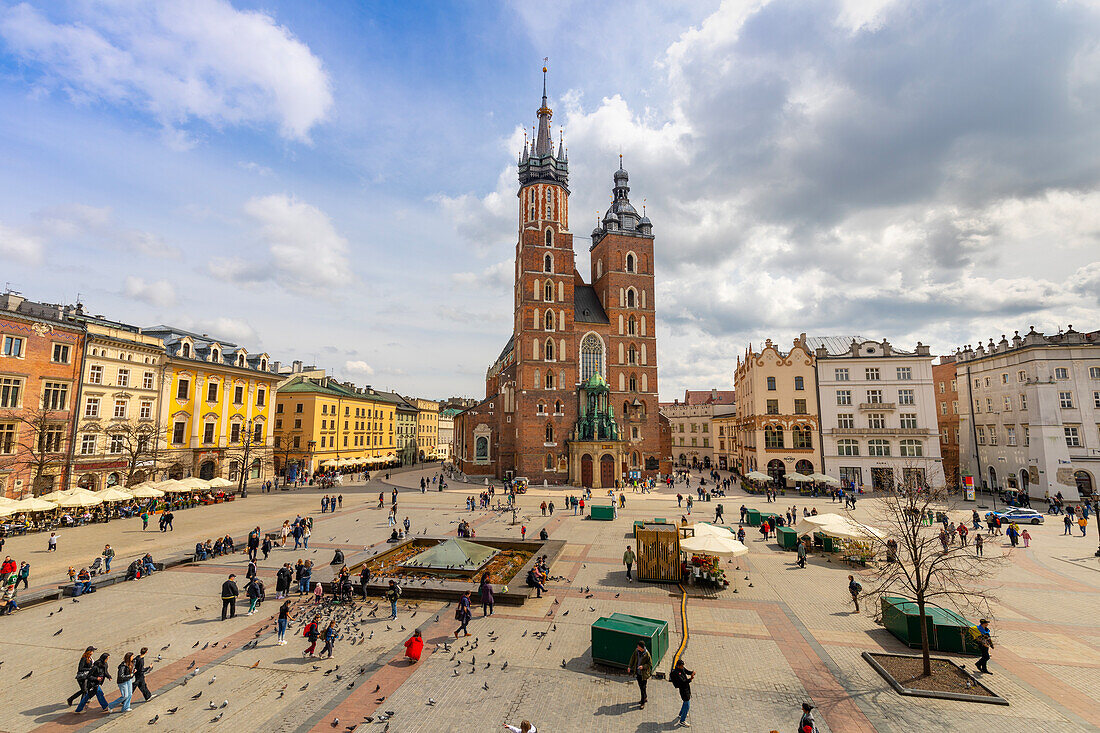 St. Mary's Basilica, Main Market Square, UNESCO World Heritage Site, Krakow, Poland, Europe