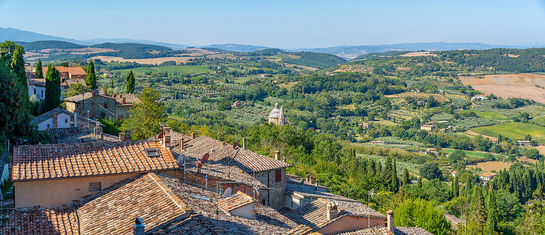 View of Tuscan landscape and rooftops from Montepulciano, Montepulciano, Province of Siena, Tuscany, Italy, Europe