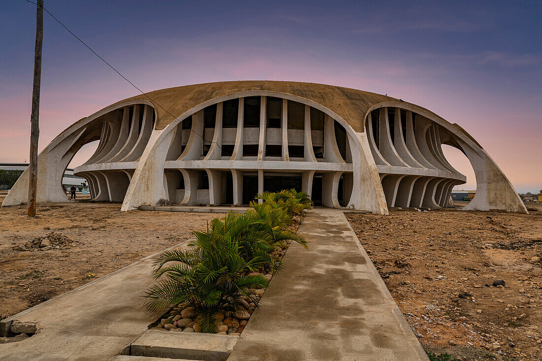 Blue hour over the colonial cultural center in the town of Namibe, Angola, Africa