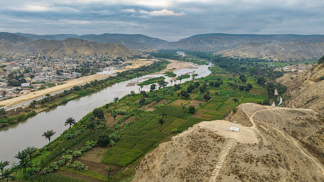 Aerial of the Catumbela river, Benguela, Angola, Africa