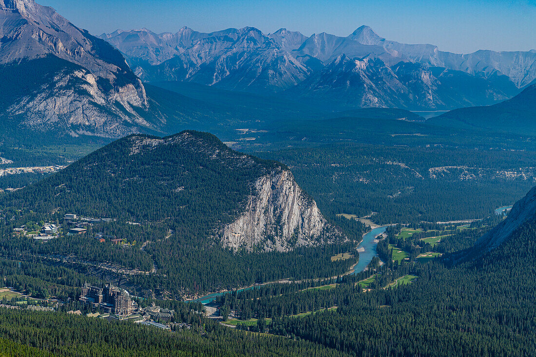 Blick vom Gipfel des Sulphur Mountain, Banff-Nationalpark, UNESCO-Welterbe, Alberta, Rocky Mountains, Kanada, Nordamerika