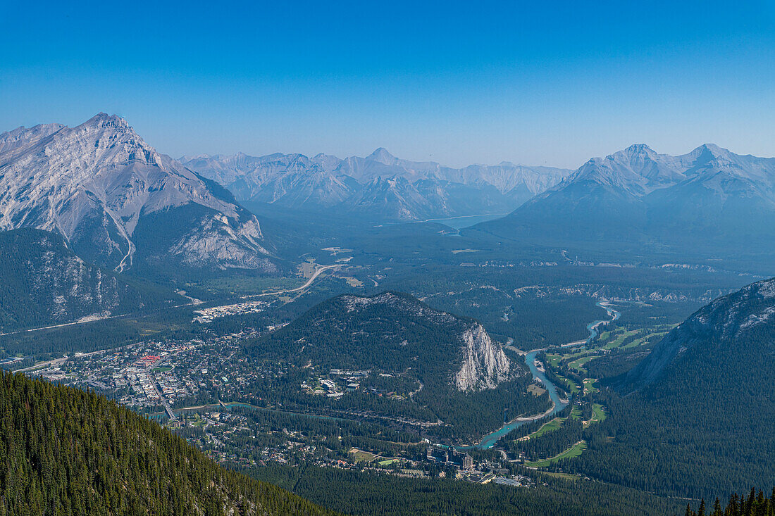 Blick vom Gipfel des Sulphur Mountain, Banff-Nationalpark, UNESCO-Welterbe, Alberta, Rocky Mountains, Kanada, Nordamerika