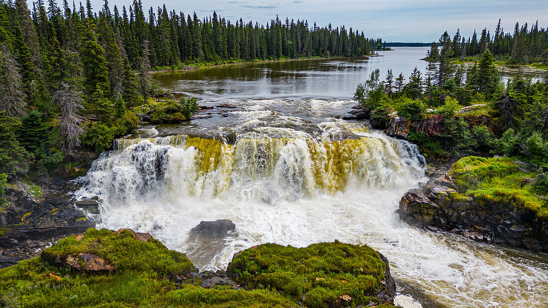 Aerial of the Pisew Falls Provincial Park, Thompson, Manitoba, Canada, North America