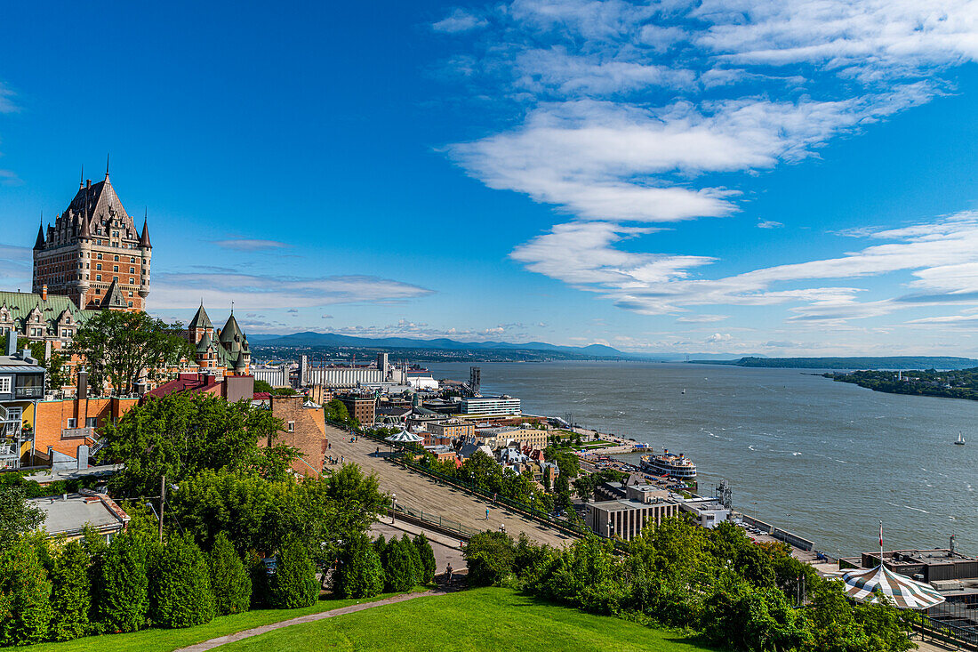 View over Chateau Frontenac and the Saint Lawrence River, Quebec City, Quebec, Canada, North America