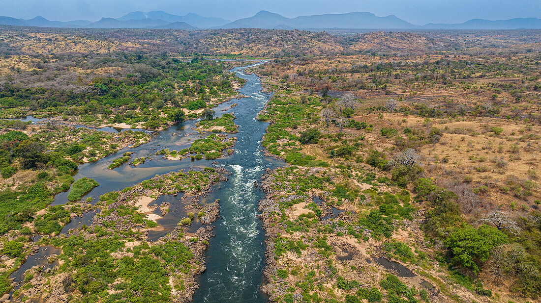 Aerial of the Cuanza river, Cuanza Sul province, Angola, Africa