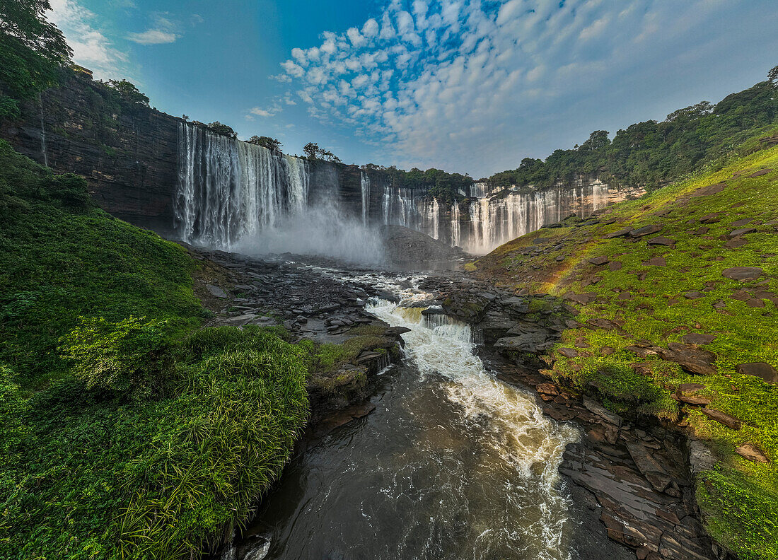 Aerial of the third highest waterfall in Africa, Calandula Falls, Malanje, Angola, Africa