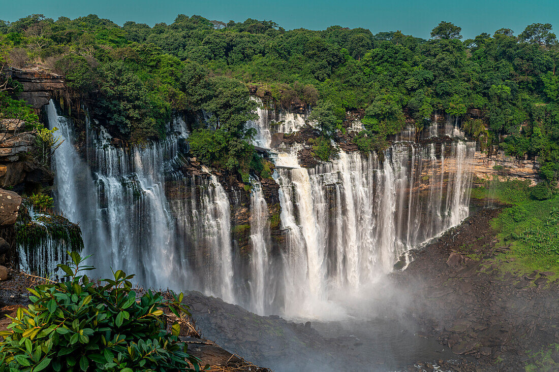 Aerial of the third highest waterfall in Africa, Calandula Falls, Malanje, Angola, Africa