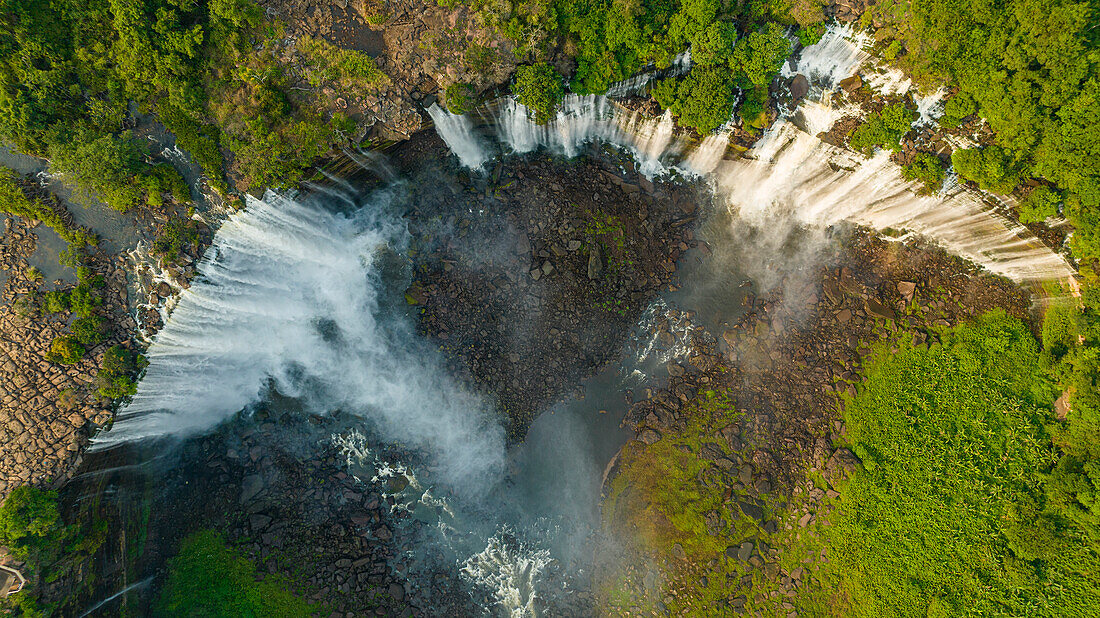 Aerial of the third highest waterfall in Africa, Calandula Falls, Malanje, Angola, Africa