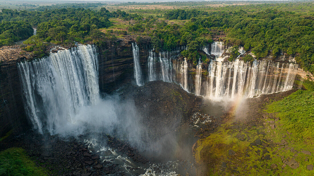 Aerial of the third highest waterfall in Africa, Calandula Falls, Malanje, Angola, Africa