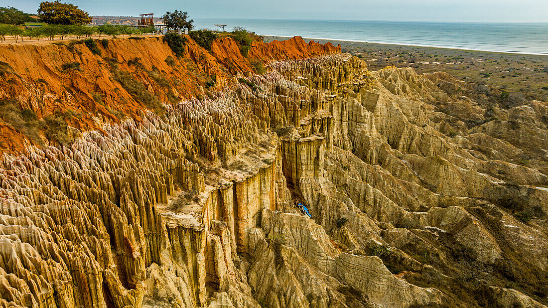 Aerial of the sandstone erosion landscape of Miradouro da Lua (Viewpoint of the Moon), south of Luanda, Angola, Africa