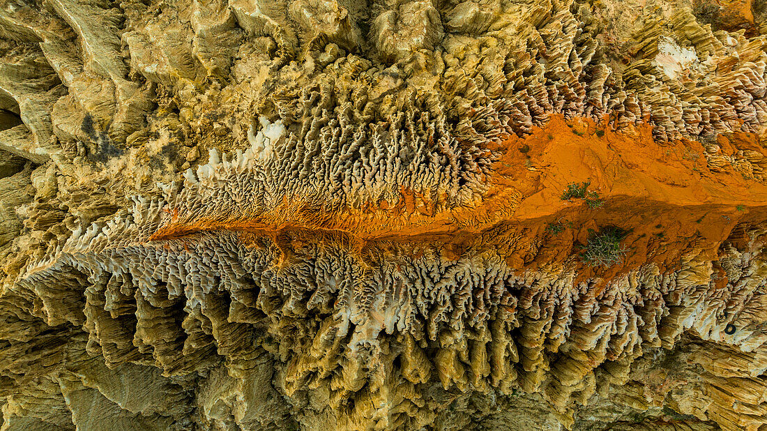 Aerial of the sandstone erosion landscape of Miradouro da Lua (Viewpoint of the Moon), south of Luanda, Angola, Africa