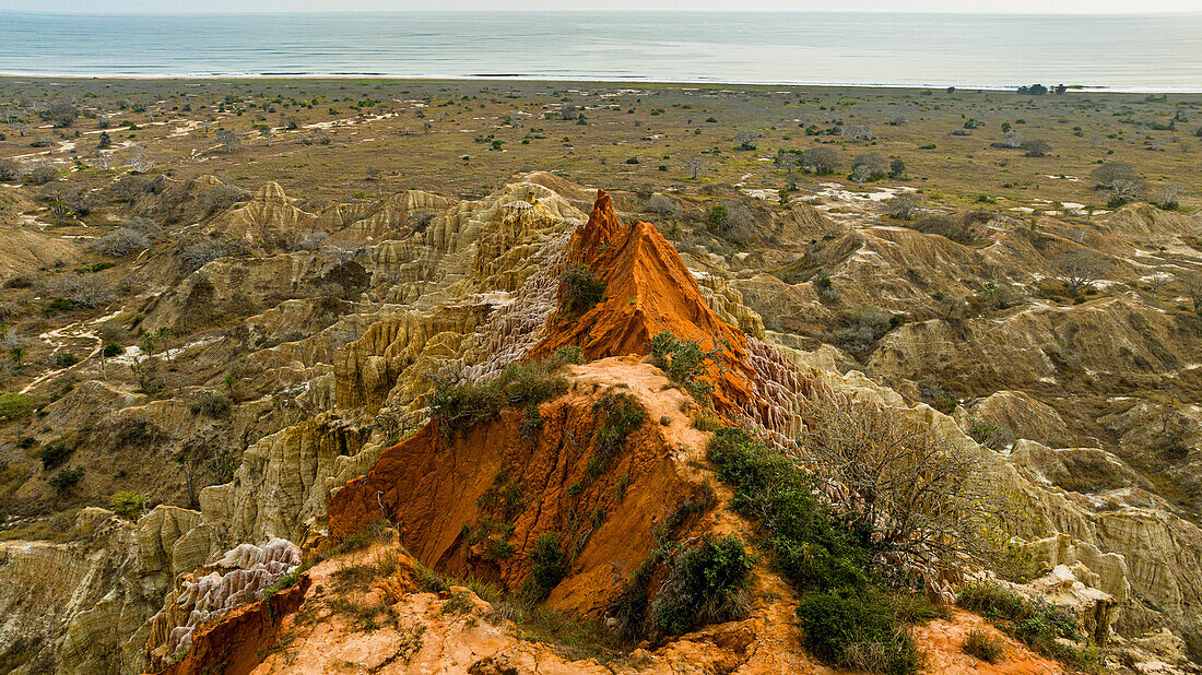 Aerial of the sandstone erosion landscape of Miradouro da Lua (Viewpoint of the Moon), south of Luanda, Angola, Africa