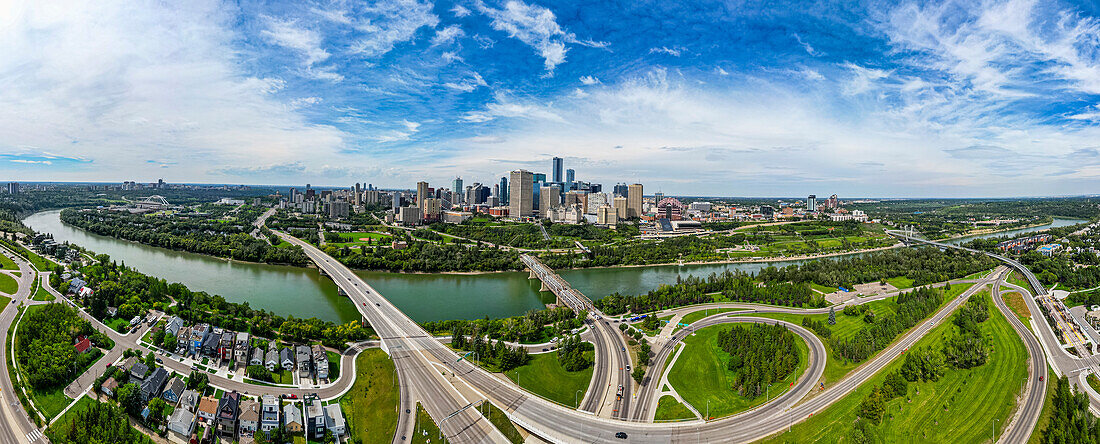 Luftaufnahme der Skyline von Edmonton, Alberta, Kanada, Nordamerika
