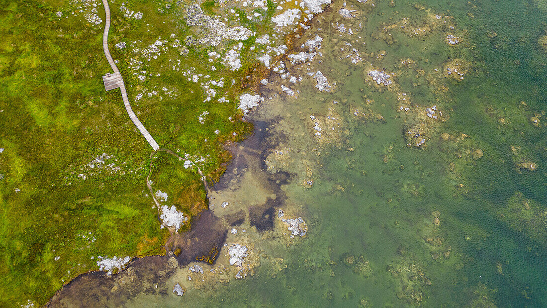 Aerial of the saline soda lake, Mono Lake, California, United States of America, North America
