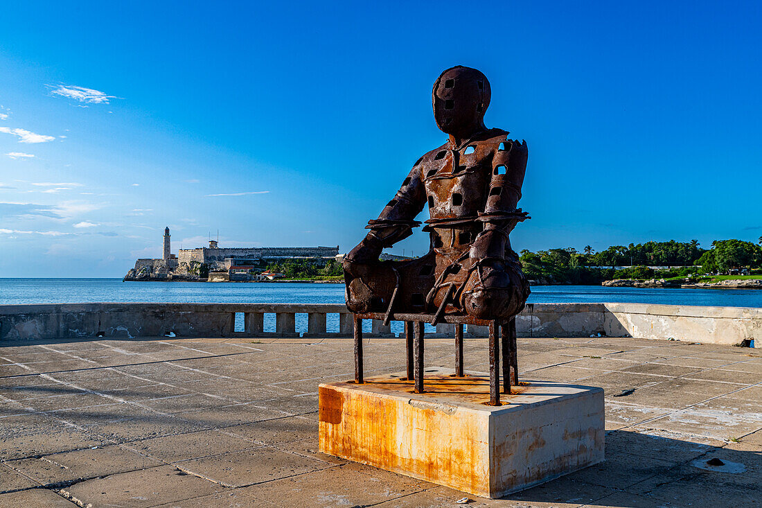 Modern statue in front of the Fort of San Carlos of the Cabin, Havana, Cuba, West Indies, Central America