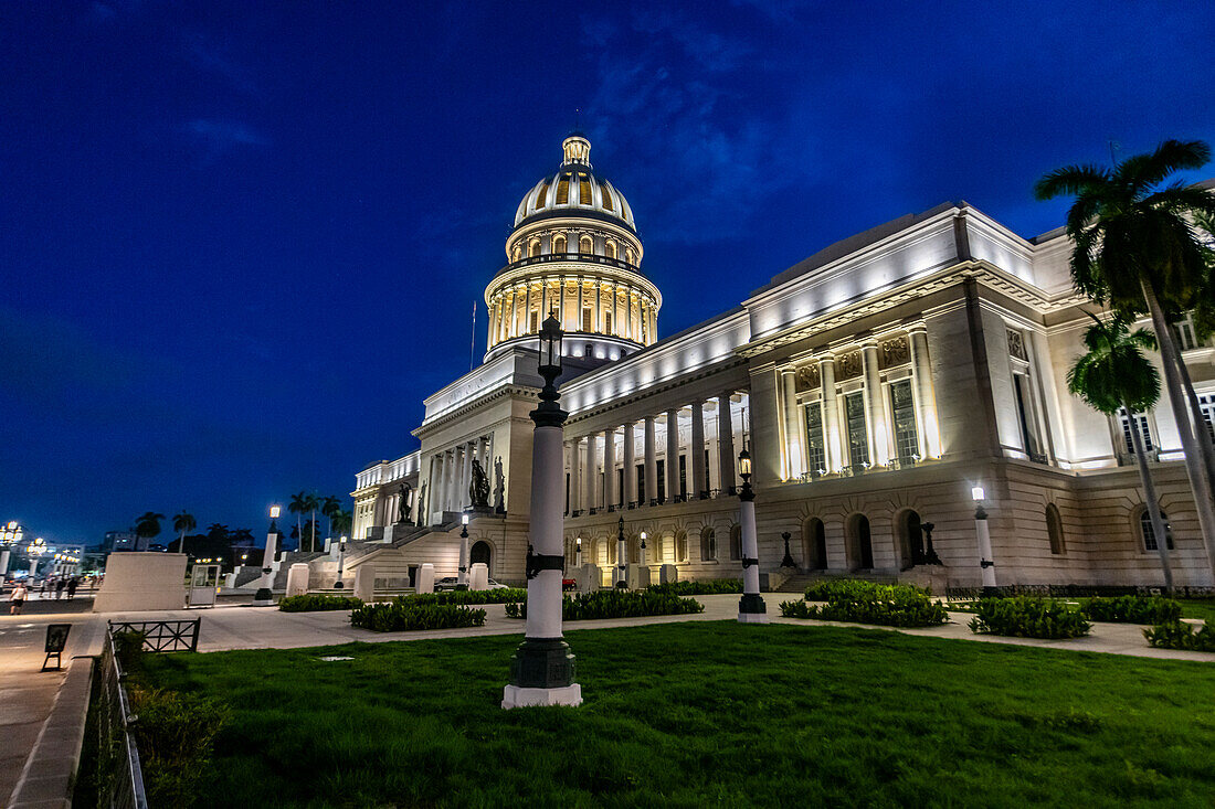 Night shot of the Parliament of Havana, Cuba, West Indies, Central America