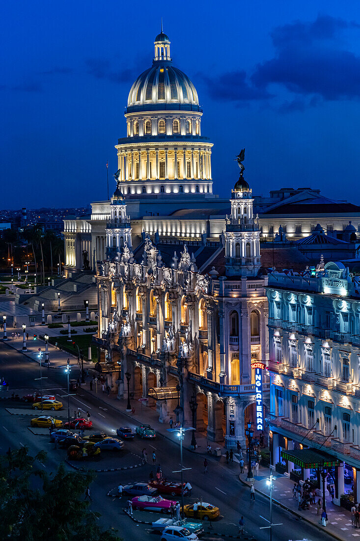 View at night over Havana and its Capitol, Havana, Cuba, West Indies, Central America