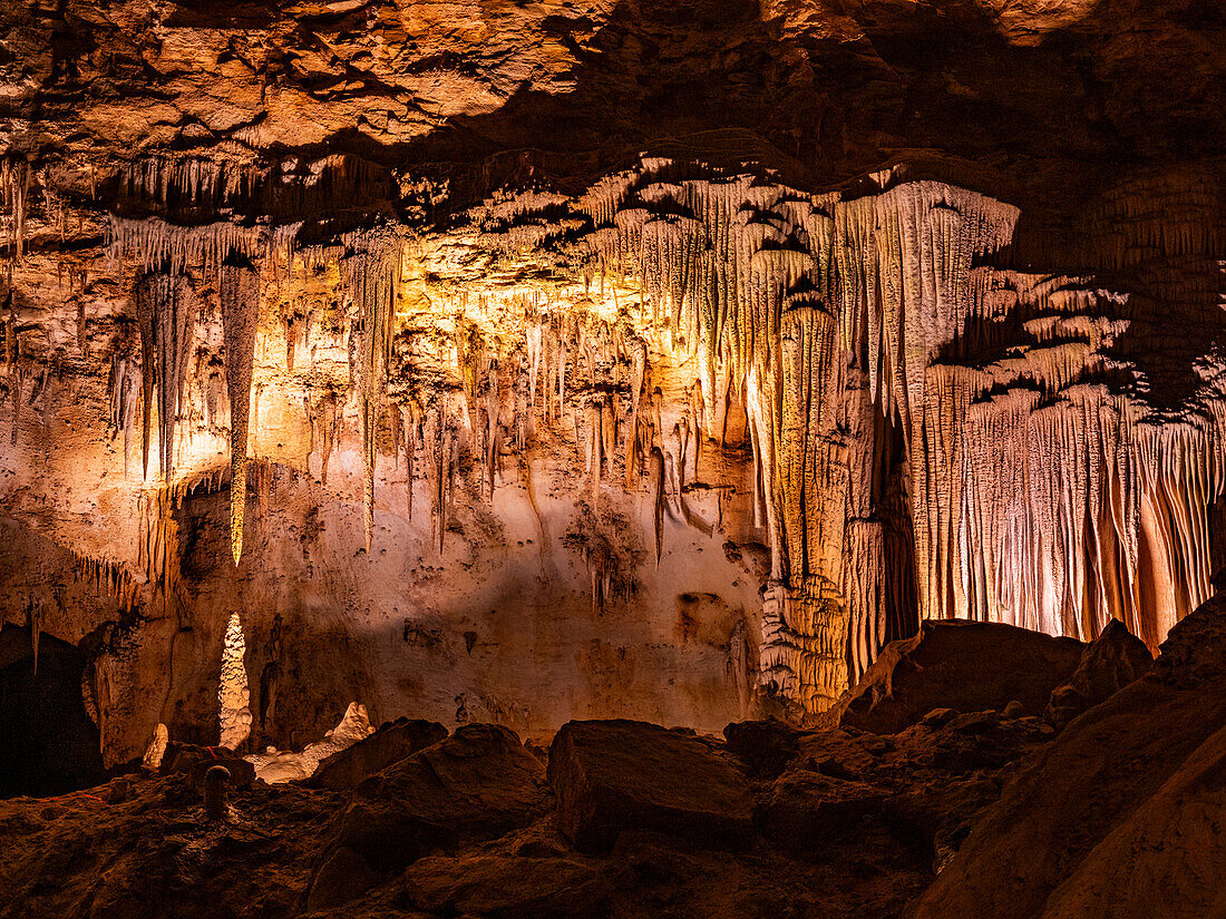 Floe stone in the main cave at Carlsbad Caverns National Park, UNESCO World Heritage Site, located in the Guadalupe Mountains, New Mexico, United States of America, North America