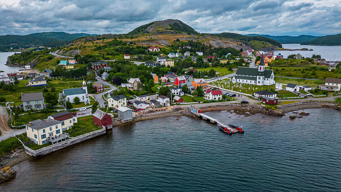 Luftaufnahme der historischen Stadt Trinity, Bonavista-Halbinsel, Neufundland, Kanada, Nordamerika