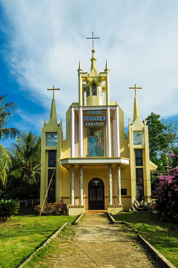 Yohanes Church on this Christian coral fringed holiday island and scuba diving destination, Bunaken Island, Sulawesi, Indonesia, Southeast Asia, Asia