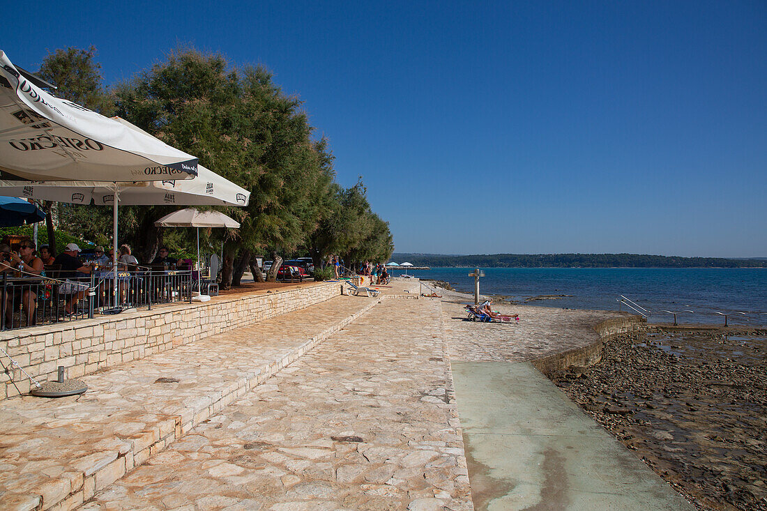 Seaside Restaurant and People, Old Town, Novigrad, Croatia, Europe