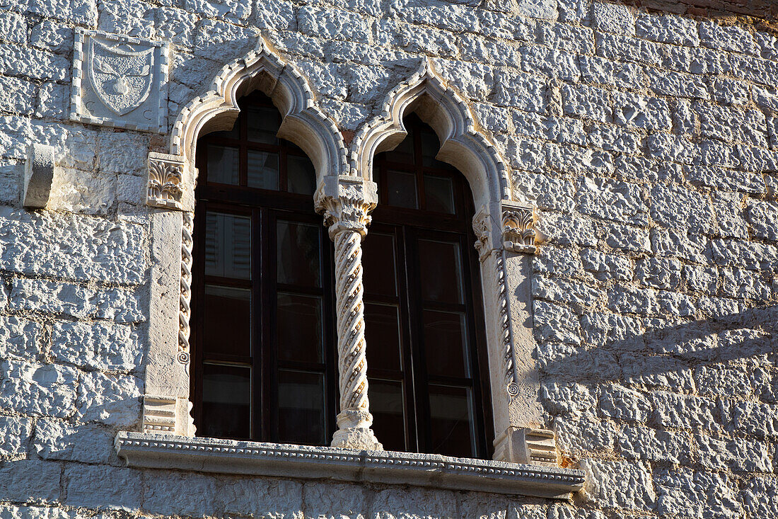 Detail of windows in a building, Old Town, Porec, Croatia, Europe