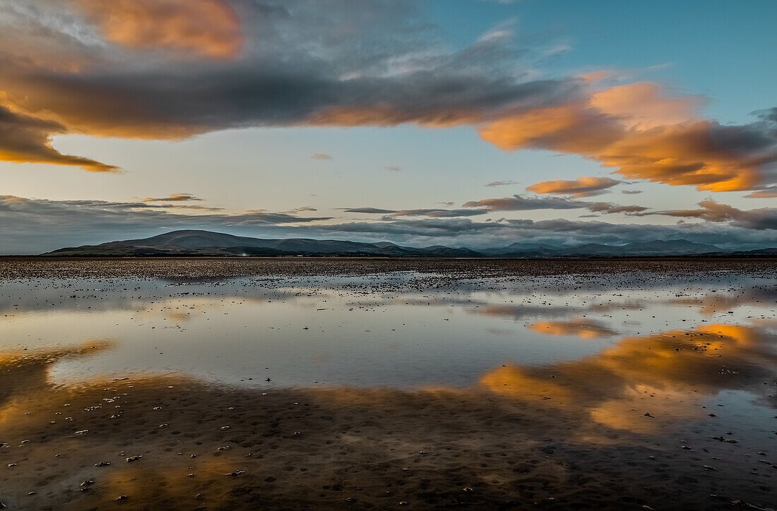 Reflections from Sandscale Haws Nature Reserve, with view across the Duddon Estuary towards Black Combe and the Lake District from the Cumbrian Coast, Cumbria, England, United Kingdom, Europe