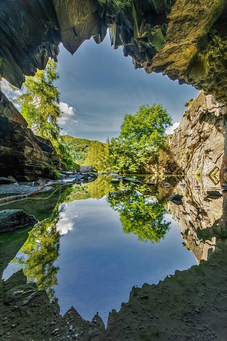 Reflections from Rydal Cave, Lake District National Park, UNESCO World Heritage Site, Cumbria, England, United Kingdom, Europe