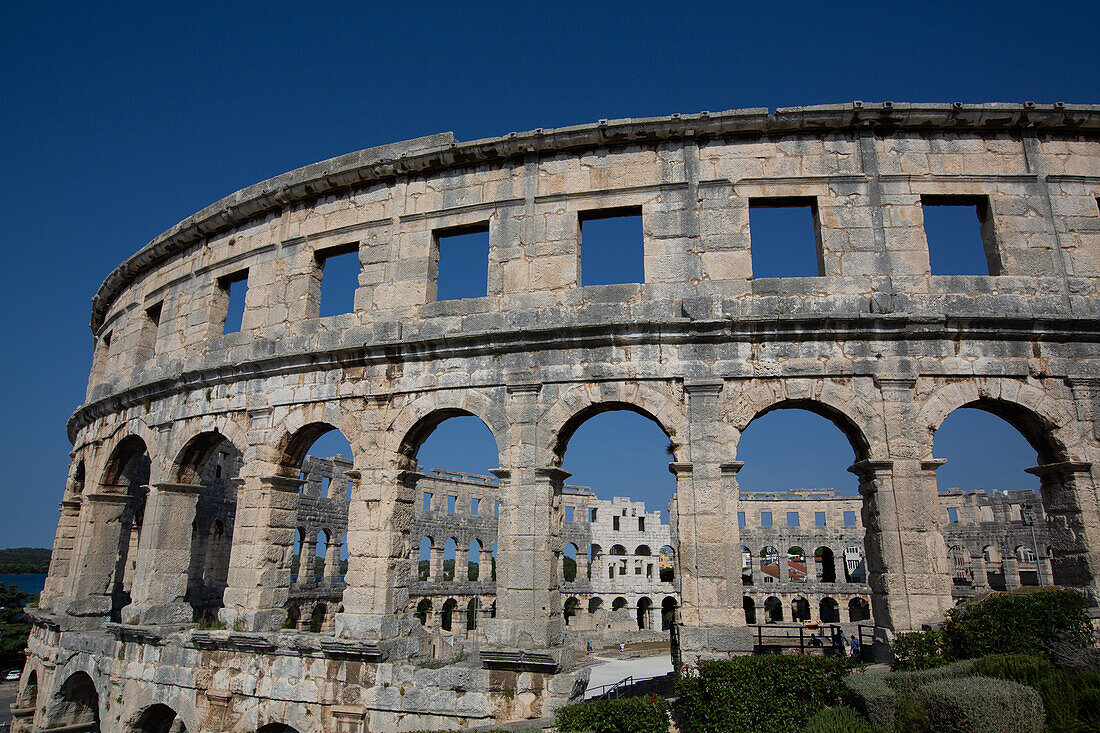 Pula Arena, Römisches Amphitheater, erbaut zwischen 27 v. Chr. und 68 n. Chr., Pula, Kroatien, Europa