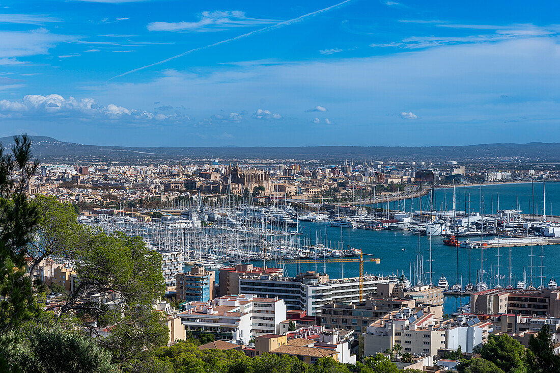 Blick vom Schloss Bellver über Palma, Mallorca, Balearen, Spanien, Mittelmeer, Europa