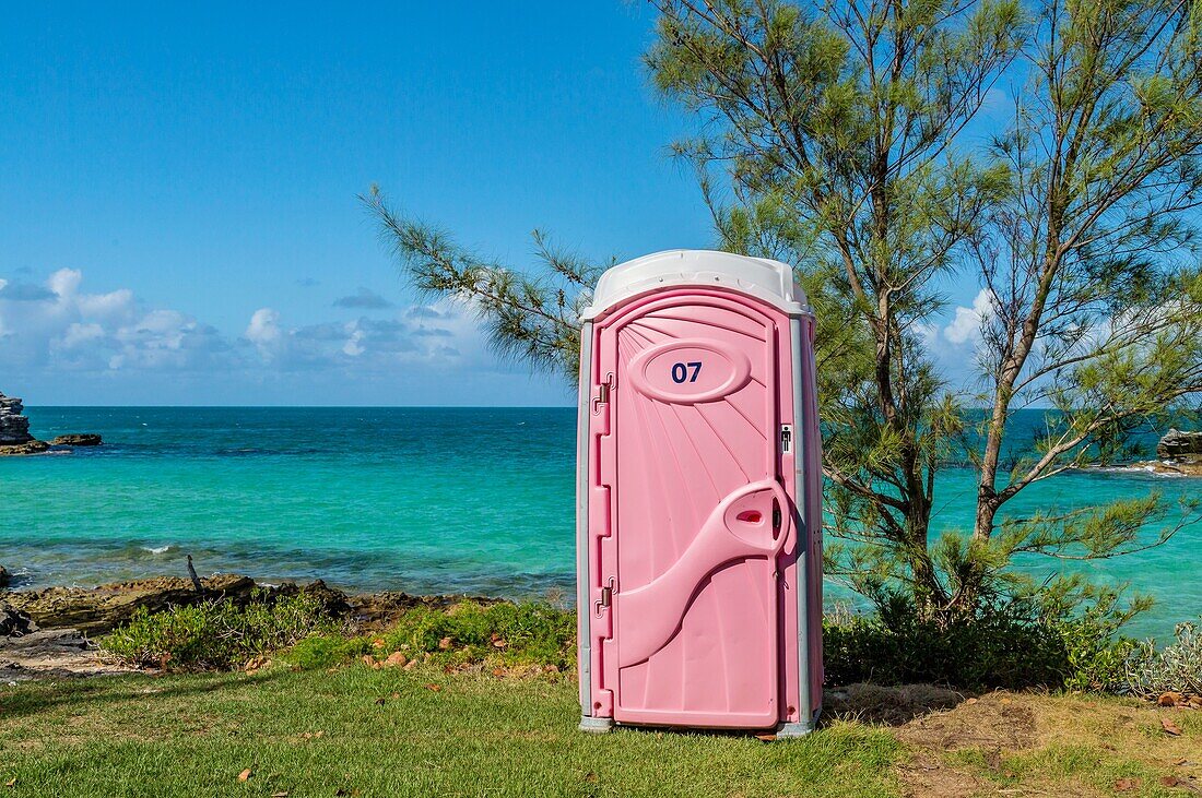 Portable public toilet at Spanish Point Park, Pembroke Parish, Bermuda, Atlantic, North America