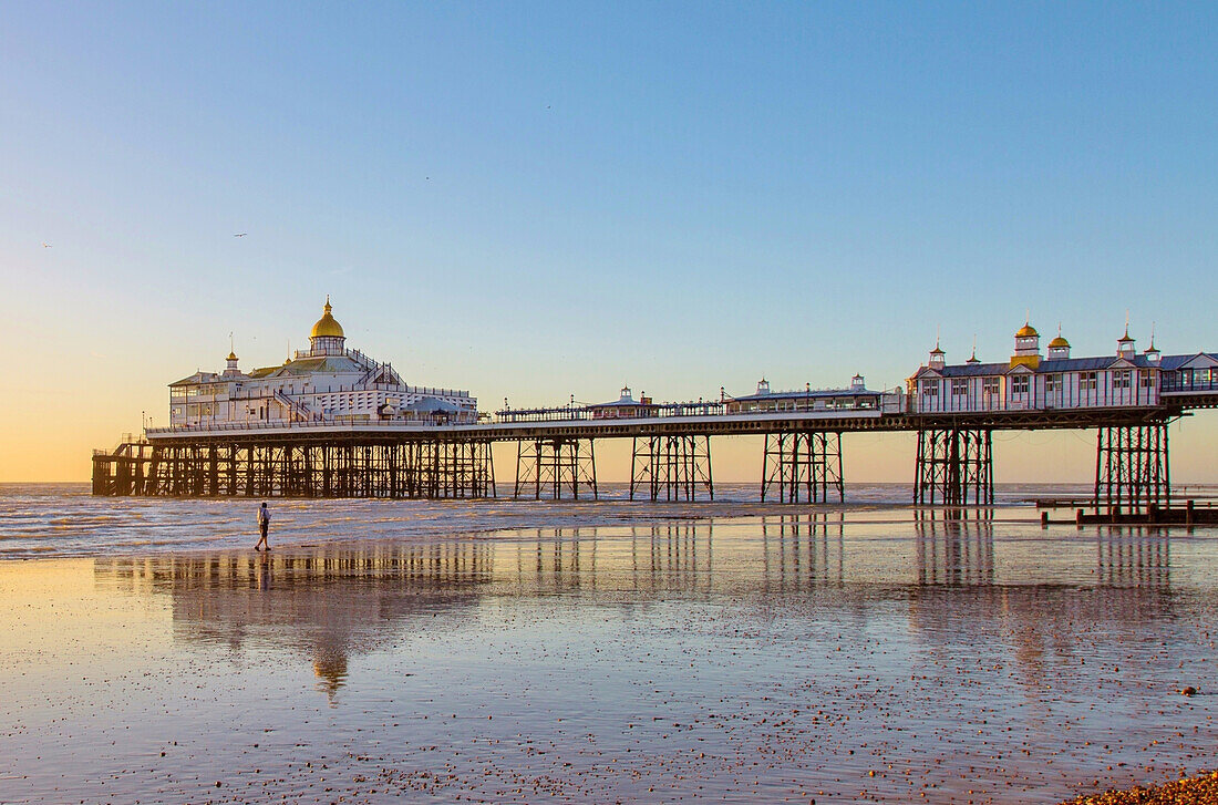 Eastbourne Pier at sunrise, constructed in the 1870s and a Grade II* listed structure, Eastbourne, East Sussex, England, United Kingdom, Europe