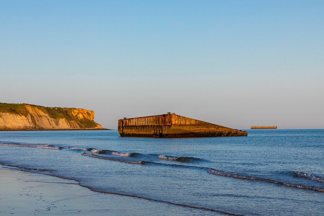 The Concrete Block Remains from the Mulberry Harbour, Arromanches-les-Bains, D-Day Landing Beach, Normandy, France, Europe