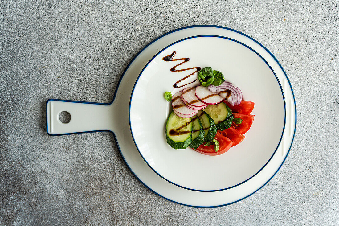 Delicious vegetable salad in a bowl from above