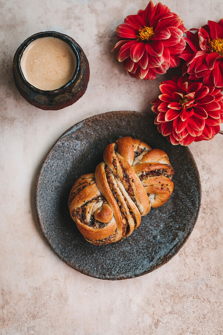 Cardamom buns on a ceramic dessert plate