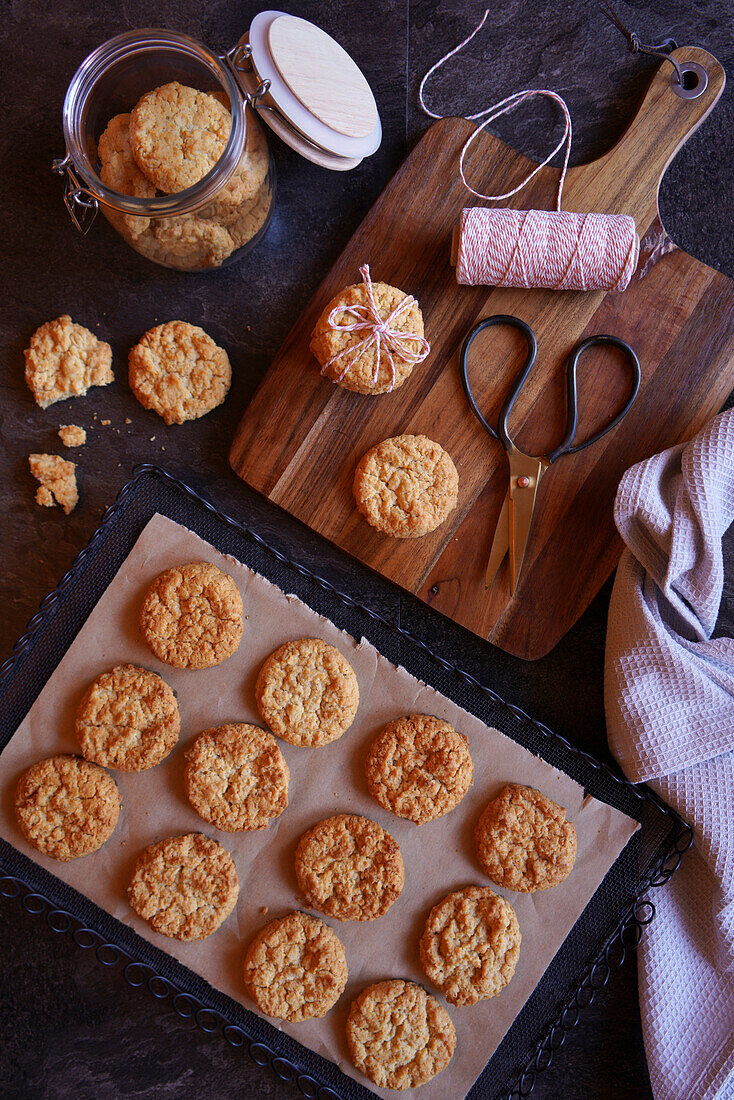 Traditional Australian Anzac biscuits flatlay