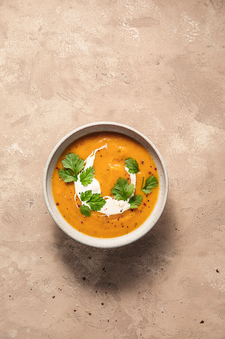 Butternut squash soup with copy space