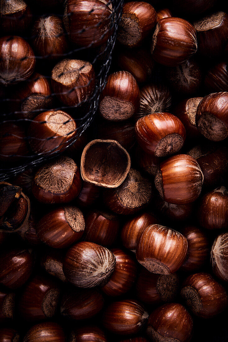 Hazelnuts close up in the shell