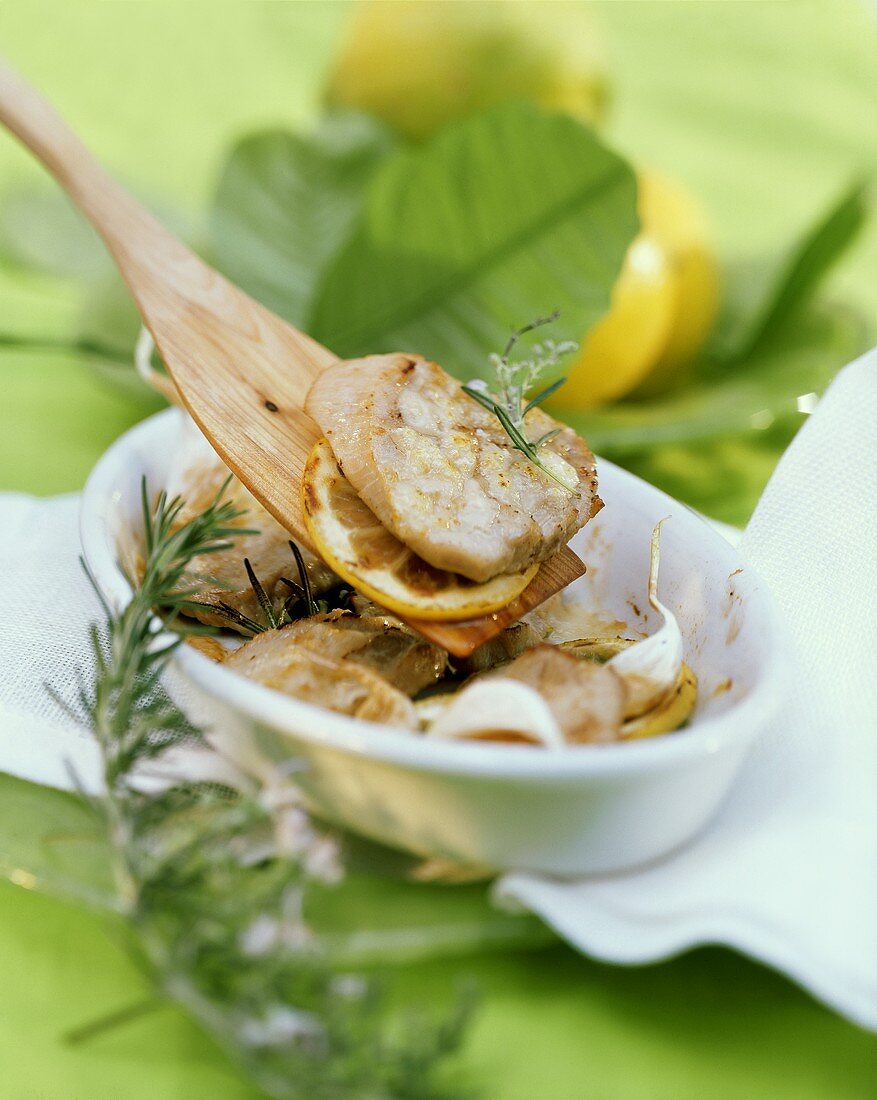 Veal escalope with lemon and rosemary