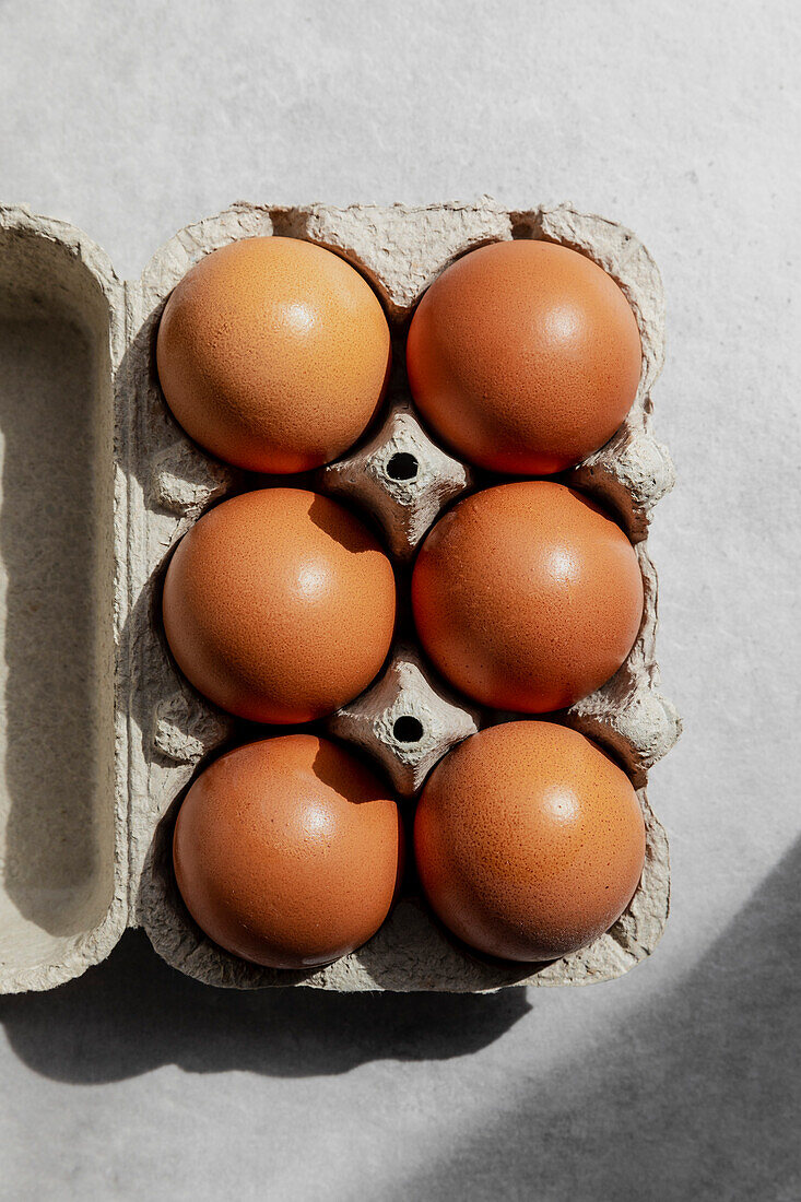 Free-range eggs in a carton
