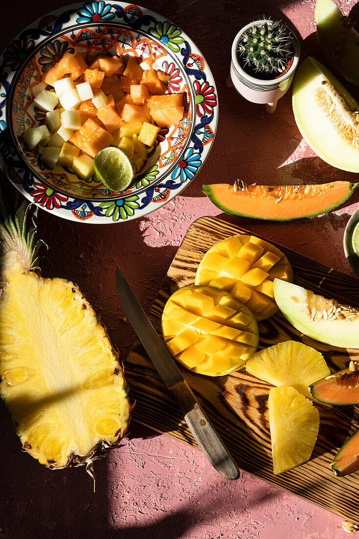 Fruit salad with mango, melon and pineapple