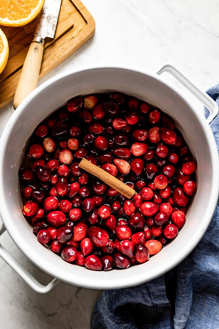 Homemade cranberry sauce with maple syrup