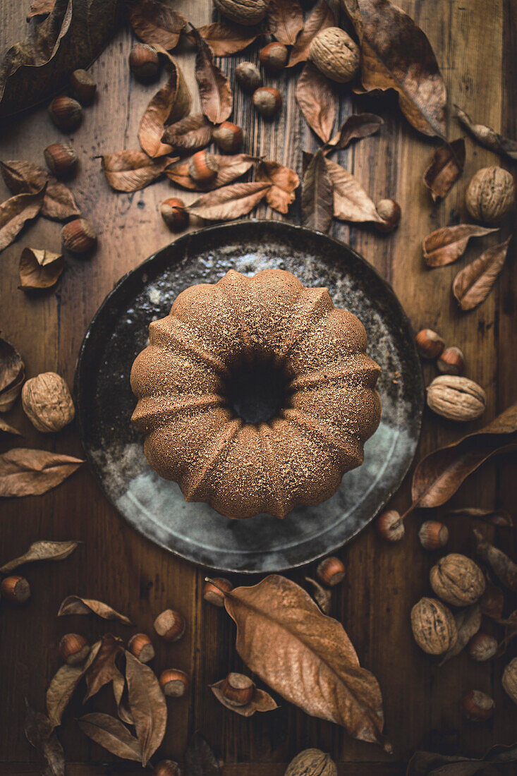 Bundt cake on a wooden table