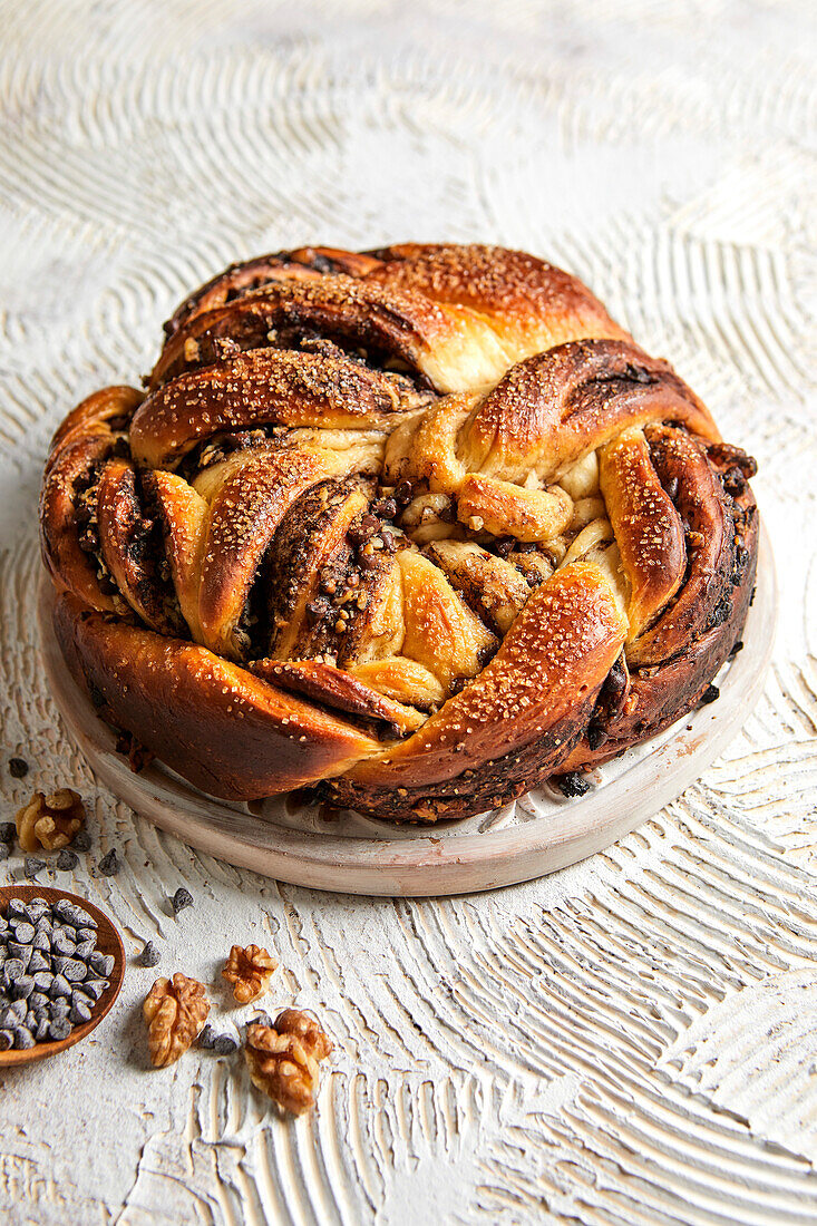 Fresh chocolate walnut swirl bread