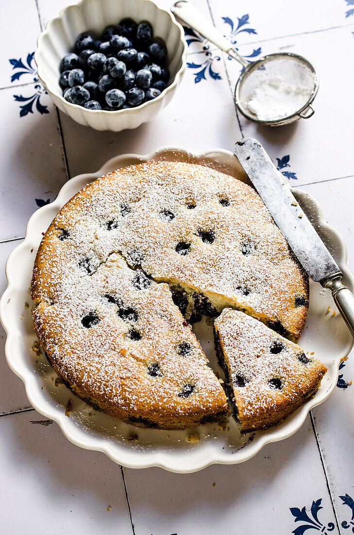 Blueberry pie on a ceramic plate