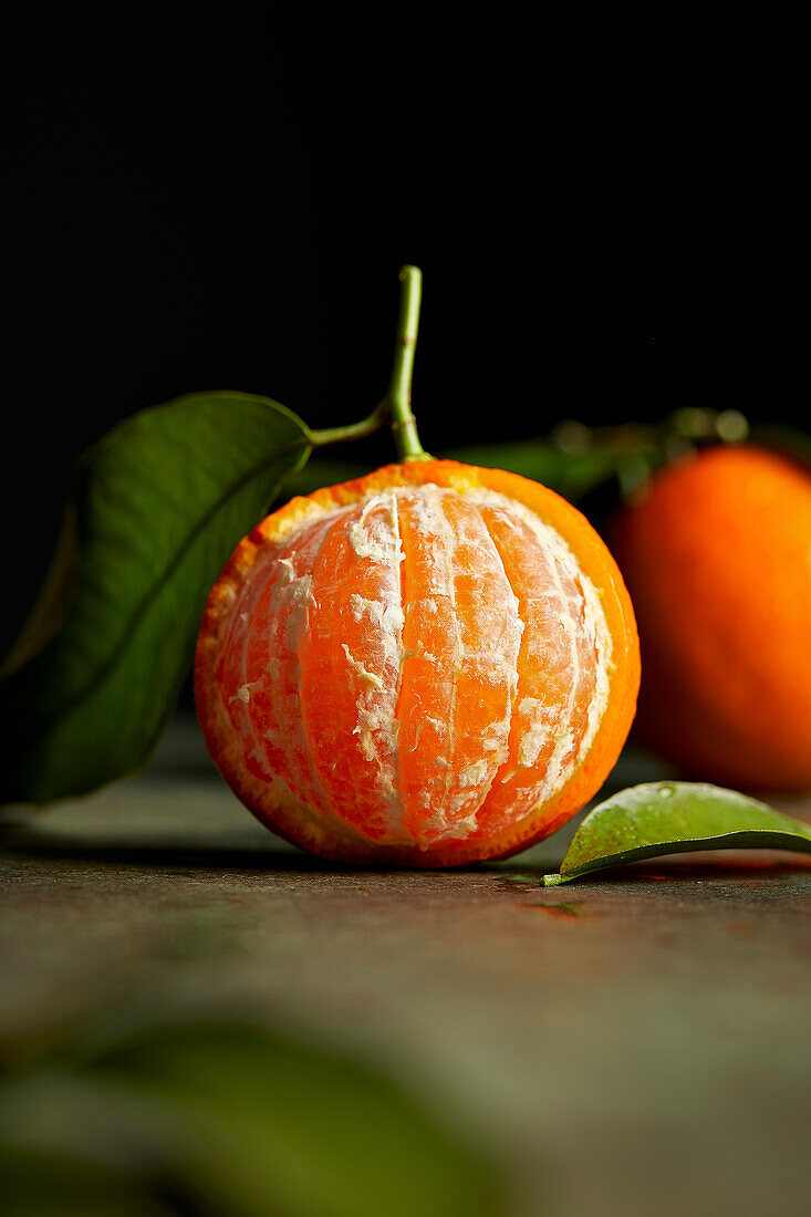 Macro mandarin on a dark background