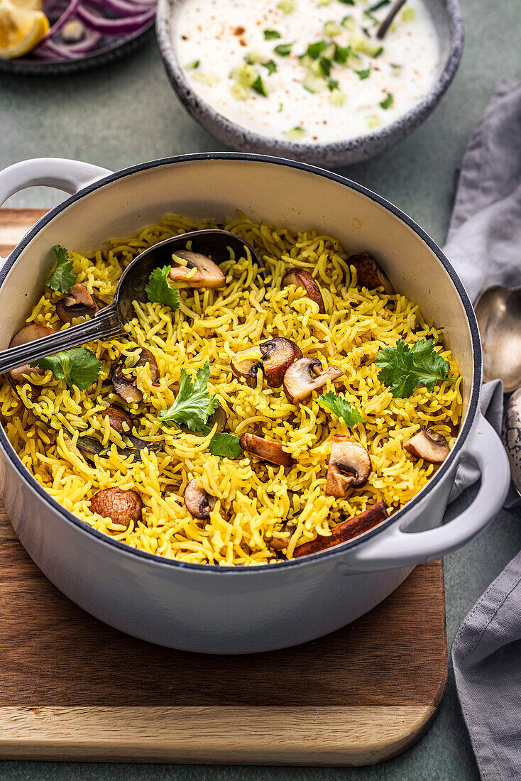 Indian mushroom and pilau rice dish