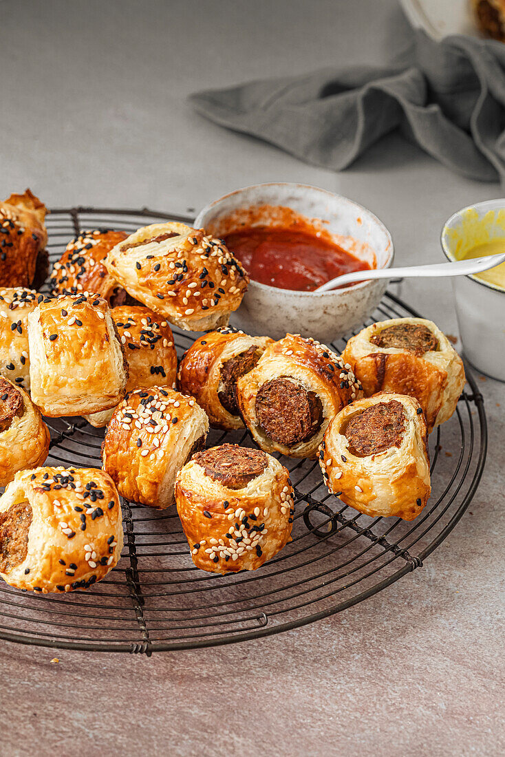 Fresh puff pastry sausage rolls