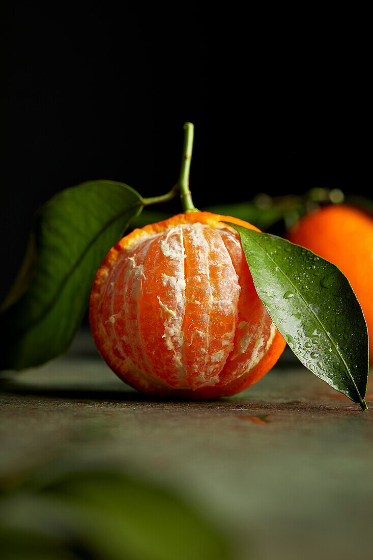 Macro mandarin on a dark background
